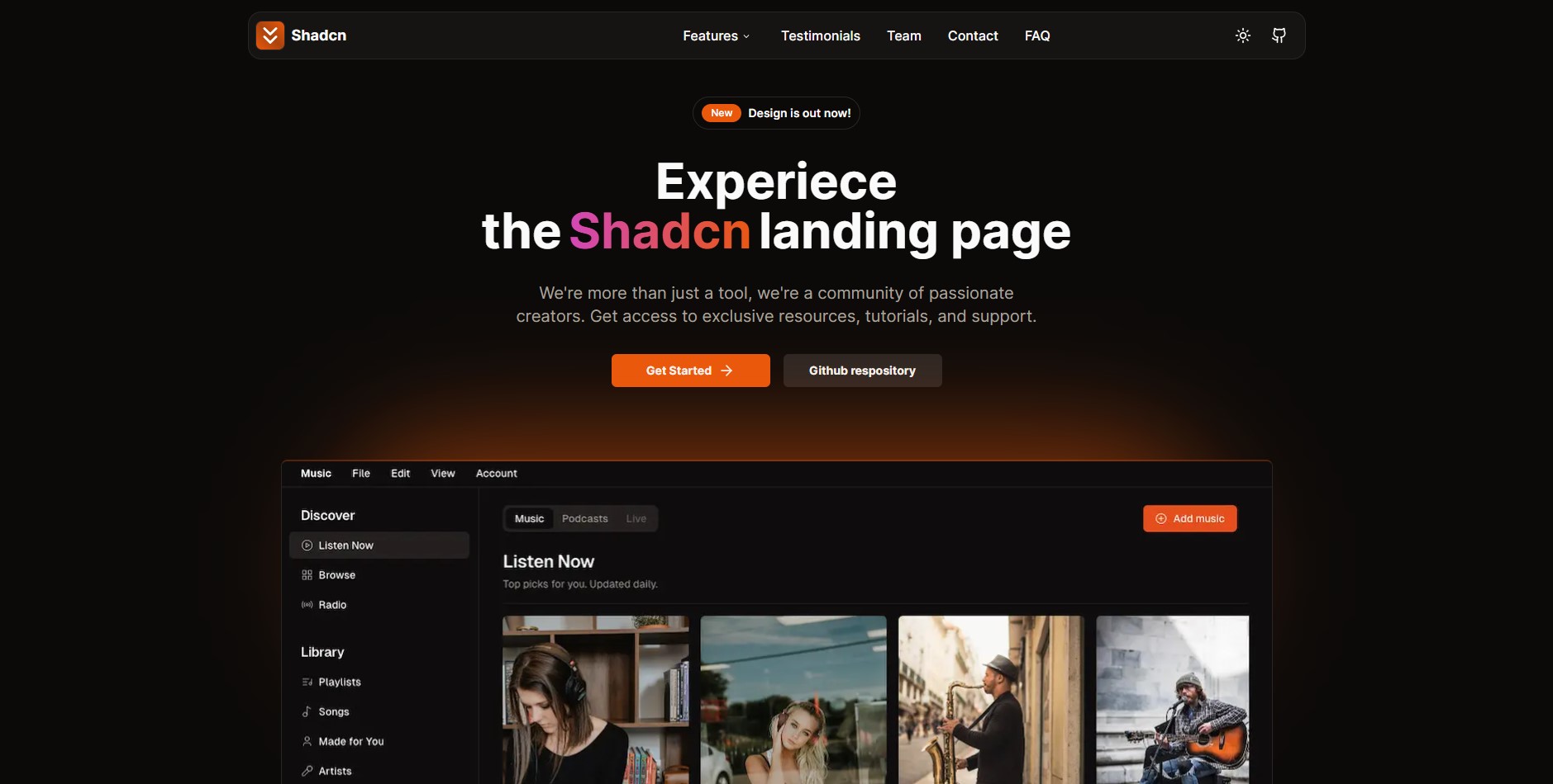 Shadcn Landing Page preview